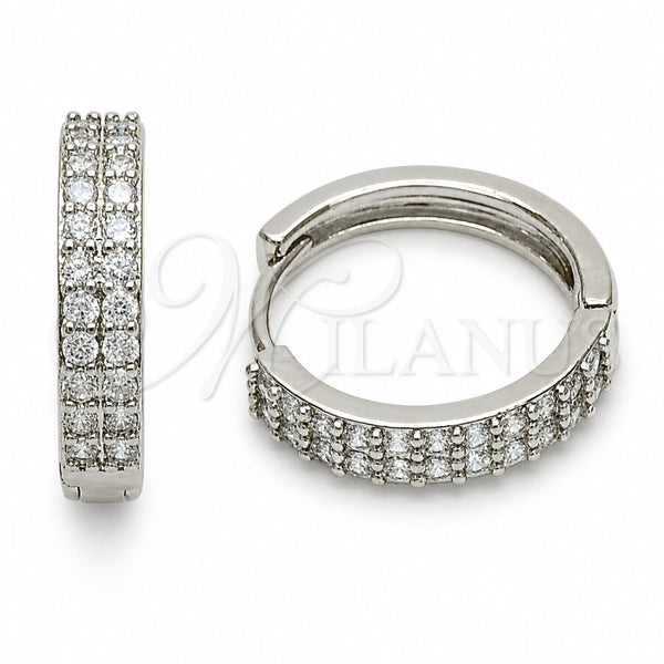 Argolla Huggie 02.267.0124.1.18 Rodio Laminado, con Zirconia Cubica Blanca, Pulido, Rodinado