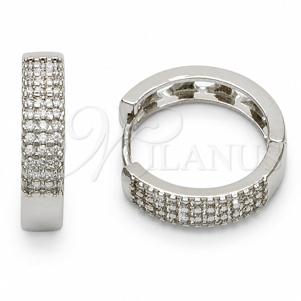 Argolla Huggie 02.267.0126.1.20 Rodio Laminado, Diseño de Corazón, con Zirconia Cubica Blanca, Pulido, Rodinado