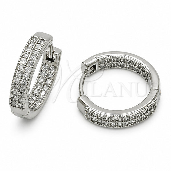 Argolla Huggie 02.267.0128.1.18 Rodio Laminado, con Zirconia Cubica Blanca, Pulido, Rodinado