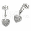 Arete Largo 02.267.0130 Rodio Laminado, Diseño de Corazón, con Zirconia Cubica Blanca, Pulido, Rodinado