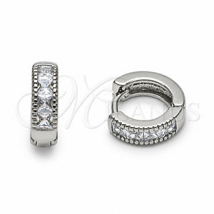 Argolla Huggie 02.267.0132.1.12 Rodio Laminado, Diseño de Gota, con Zirconia Cubica Blanca, Pulido, Rodinado
