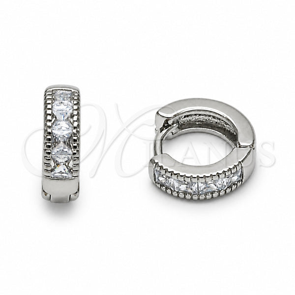 Argolla Huggie 02.267.0132.1.12 Rodio Laminado, Diseño de Gota, con Zirconia Cubica Blanca, Pulido, Rodinado