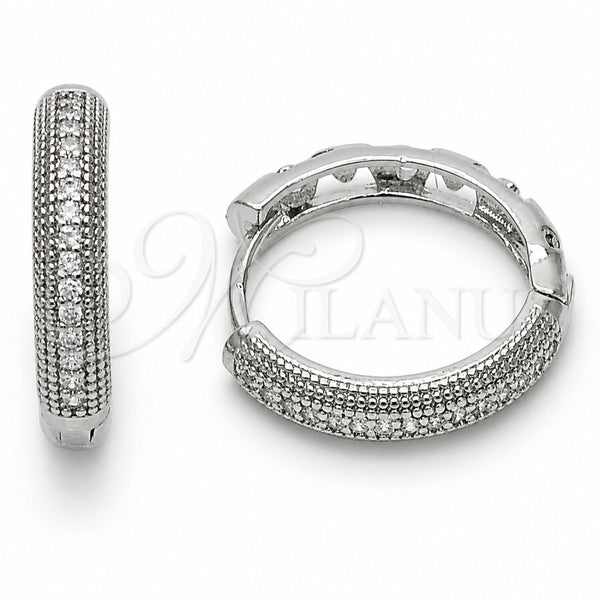Argolla Huggie 02.267.0134.1.20 Rodio Laminado, con Zirconia Cubica Blanca, Pulido, Rodinado