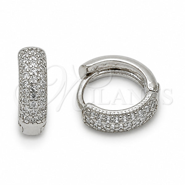 Argolla Huggie 02.267.0135.5.14 Rodio Laminado, con Zirconia Cubica Blanca, Pulido, Rodinado