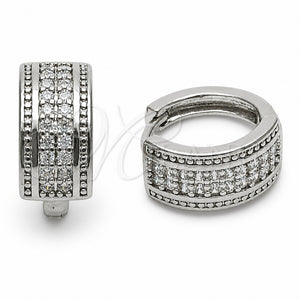 Argolla Huggie 02.267.0136.1.16 Rodio Laminado, con Zirconia Cubica Blanca, Pulido, Rodinado