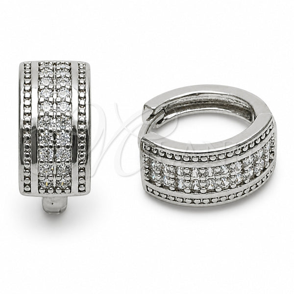 Argolla Huggie 02.267.0136.1.16 Rodio Laminado, con Zirconia Cubica Blanca, Pulido, Rodinado