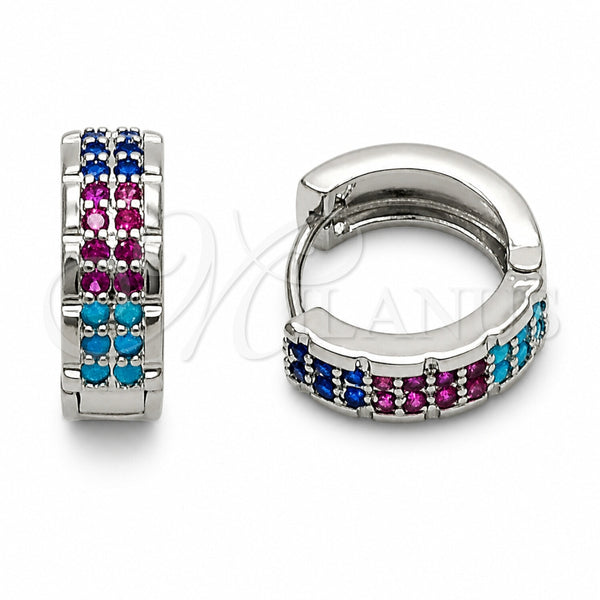 Argolla Huggie 02.267.0137.1.14 Rodio Laminado, con Zirconia Cubica Multicolor, Pulido, Rodinado