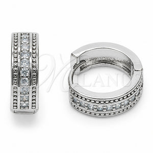 Argolla Huggie 02.267.0138.1.16 Rodio Laminado, con Zirconia Cubica Blanca, Pulido, Rodinado
