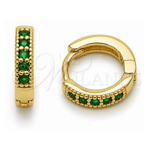 Argolla Huggie 02.267.0140.1.12 Oro Laminado, con Zirconia Cubica Verde, Pulido, Tono Dorado