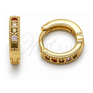 Argolla Huggie 02.267.0140.4.12 Oro Laminado, con Zirconia Cubica Multicolor, Pulido, Tono Dorado