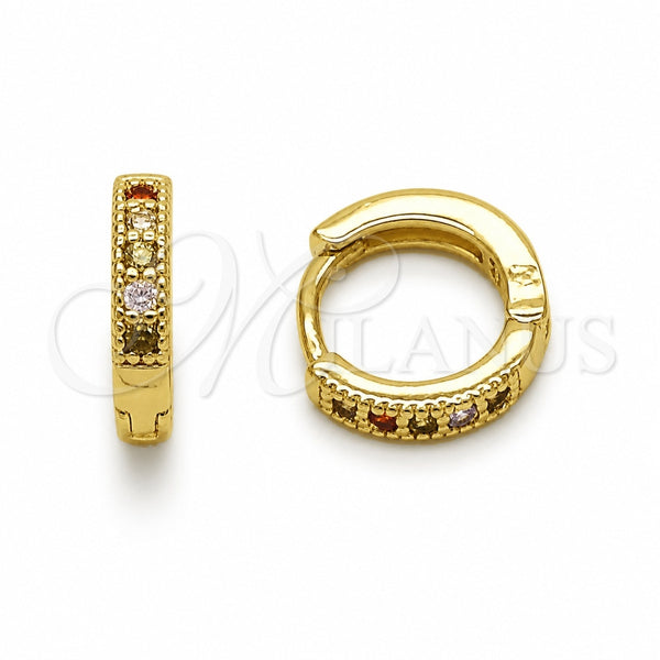 Argolla Huggie 02.267.0140.4.12 Oro Laminado, con Zirconia Cubica Multicolor, Pulido, Tono Dorado