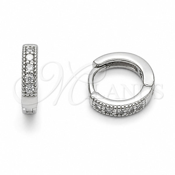 Argolla Huggie 02.267.0140.5.12 Rodio Laminado, con Zirconia Cubica Blanca, Pulido, Rodinado