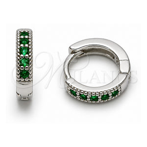 Argolla Huggie 02.267.0140.6.12 Oro Laminado Blanco, con Zirconia Cubica Verde, Pulido, Rodinado