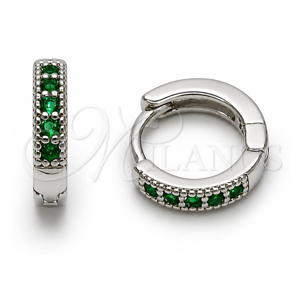 Argolla Huggie 02.267.0140.6.12 Oro Laminado Blanco, con Zirconia Cubica Verde, Pulido, Rodinado