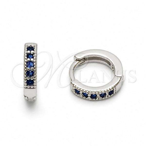 Argolla Huggie 02.267.0140.7.12 Rodio Laminado, con Zirconia Cubica Zafiro Azul, Pulido, Rodinado