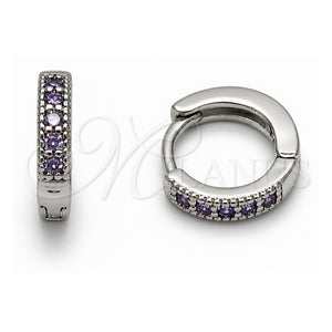 Argolla Huggie 02.267.0140.8.12 Oro Laminado Blanco, con Zirconia Cubica Amatista, Pulido, Rodinado