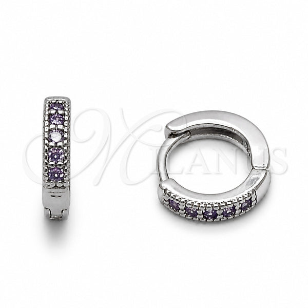 Argolla Huggie 02.267.0140.8.12 Rodio Laminado, con Zirconia Cubica Amatista, Pulido, Rodinado