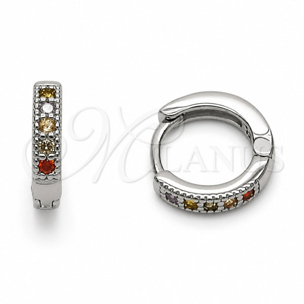 Argolla Huggie 02.267.0140.9.12 Rodio Laminado, con Zirconia Cubica Multicolor, Pulido, Rodinado