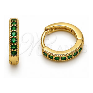 Argolla Huggie 02.267.0140.1.14 Oro Laminado, con Zirconia Cubica Verde, Pulido, Tono Dorado