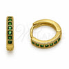 Argolla Huggie 02.267.0140.1.14 Oro Laminado, con Zirconia Cubica Verde, Pulido, Tono Dorado