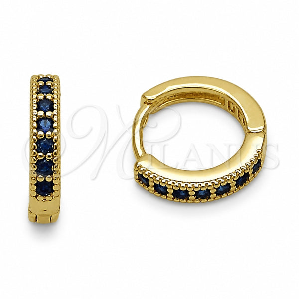 Argolla Huggie 02.267.0140.2.14 Oro Laminado, con Zirconia Cubica Zafiro Azul, Pulido, Tono Dorado