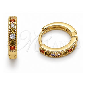 Argolla Huggie 02.267.0140.4.14 Oro Laminado, con Zirconia Cubica Multicolor, Pulido, Tono Dorado