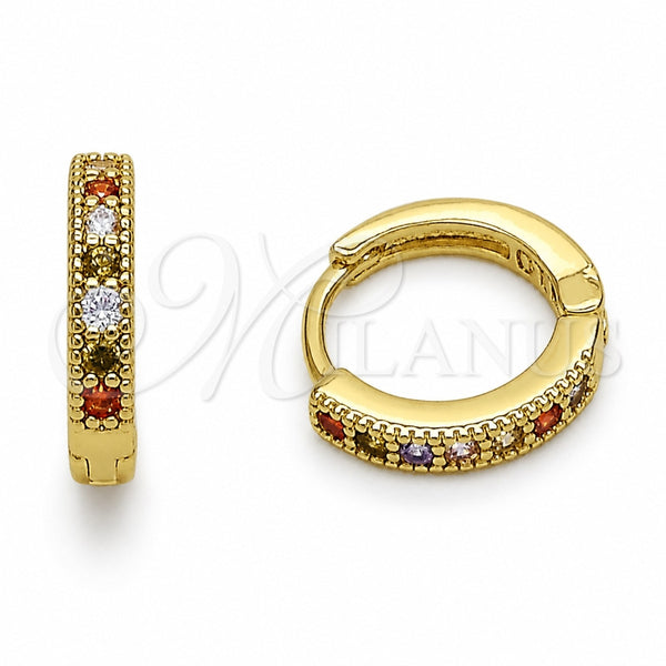 Argolla Huggie 02.267.0140.4.14 Oro Laminado, con Zirconia Cubica Multicolor, Pulido, Tono Dorado