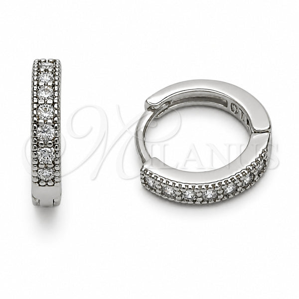 Argolla Huggie 02.267.0140.5.14 Rodio Laminado, con Zirconia Cubica Blanca, Pulido, Rodinado