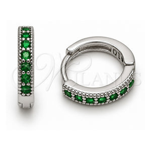 Argolla Huggie 02.267.0140.6.14 Oro Laminado Blanco, con Zirconia Cubica Verde, Pulido, Rodinado