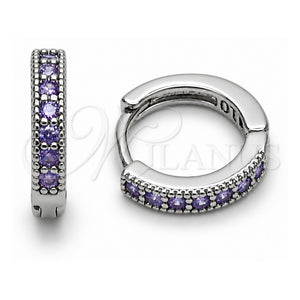 Argolla Huggie 02.267.0140.8.14 Oro Laminado Blanco, con Zirconia Cubica Amatista, Pulido, Rodinado