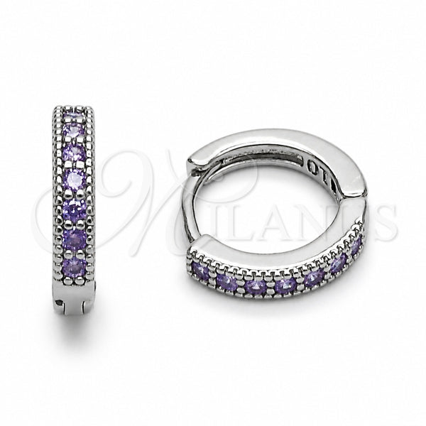 Argolla Huggie 02.267.0140.8.14 Rodio Laminado, con Zirconia Cubica Amatista, Pulido, Rodinado