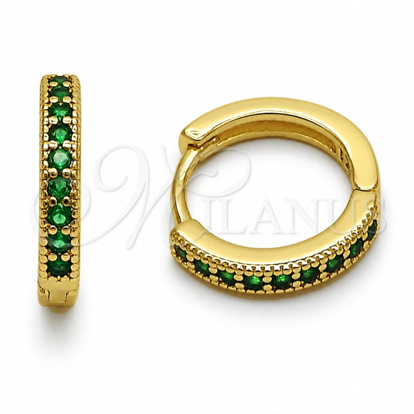 Argolla Huggie 02.267.0140.1.16 Oro Laminado, con Zirconia Cubica Verde, Pulido, Tono Dorado
