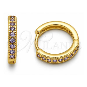 Argolla Huggie 02.267.0140.3.16 Oro Laminado, con Zirconia Cubica Amatista, Pulido, Tono Dorado