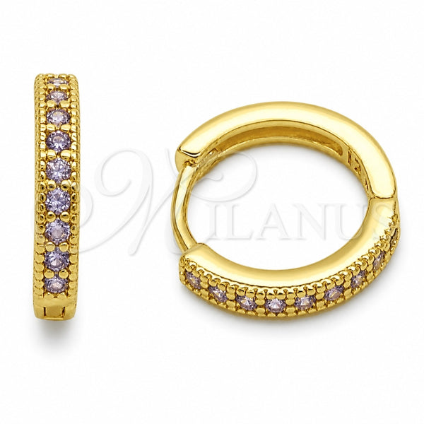 Argolla Huggie 02.267.0140.3.16 Oro Laminado, con Zirconia Cubica Amatista, Pulido, Tono Dorado