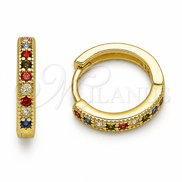 Argolla Huggie 02.267.0140.4.16 Oro Laminado, con Zirconia Cubica Multicolor, Pulido, Tono Dorado