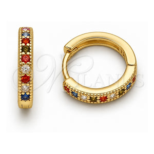 Argolla Huggie 02.267.0140.4.16 Oro Laminado, con Zirconia Cubica Multicolor, Pulido, Tono Dorado