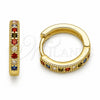Argolla Huggie 02.267.0140.4.16 Oro Laminado, con Zirconia Cubica Multicolor, Pulido, Tono Dorado
