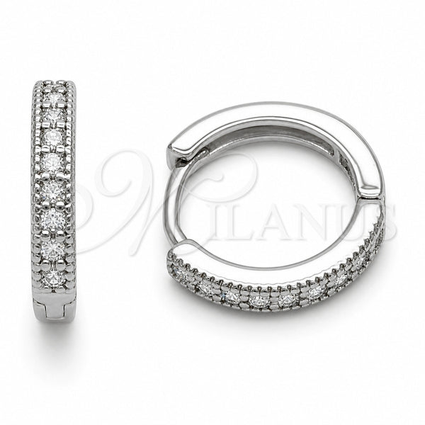 Argolla Huggie 02.267.0140.5.16 Rodio Laminado, con Zirconia Cubica Blanca, Pulido, Rodinado