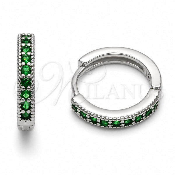 Argolla Huggie 02.267.0140.6.16 Rodio Laminado, con Zirconia Cubica Verde, Pulido, Rodinado