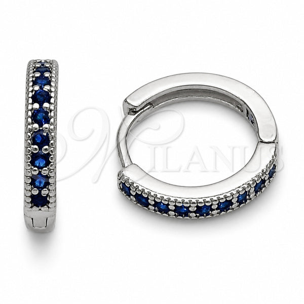 Argolla Huggie 02.267.0140.7.16 Rodio Laminado, con Zirconia Cubica Zafiro Azul, Pulido, Rodinado