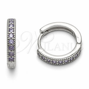 Argolla Huggie 02.267.0140.8.16 Rodio Laminado, con Zirconia Cubica Amatista, Pulido, Rodinado