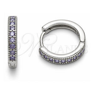 Argolla Huggie 02.267.0140.8.16 Oro Laminado Blanco, con Zirconia Cubica Amatista, Pulido, Rodinado