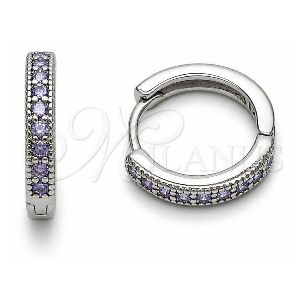 Argolla Huggie 02.267.0140.8.16 Oro Laminado Blanco, con Zirconia Cubica Amatista, Pulido, Rodinado