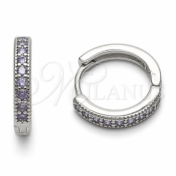 Argolla Huggie 02.267.0140.8.16 Rodio Laminado, con Zirconia Cubica Amatista, Pulido, Rodinado