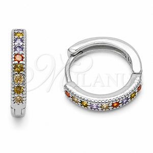 Argolla Huggie 02.267.0140.9.16 Rodio Laminado, con Zirconia Cubica Multicolor, Pulido, Rodinado