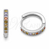 Argolla Huggie 02.267.0140.9.16 Rodio Laminado, con Zirconia Cubica Multicolor, Pulido, Rodinado