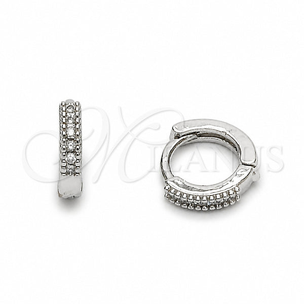 Argolla Huggie 02.267.0141.1.10 Rodio Laminado, con Zirconia Cubica Blanca, Pulido, Rodinado