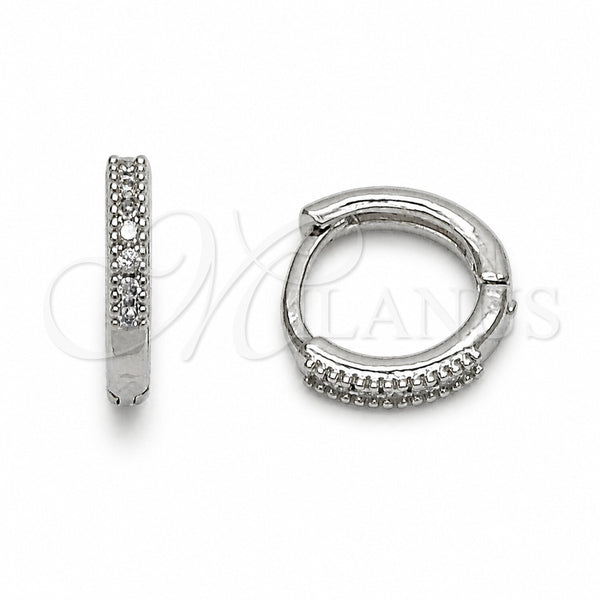 Argolla Huggie 02.267.0141.1.12 Rodio Laminado, con Zirconia Cubica Blanca, Pulido, Rodinado