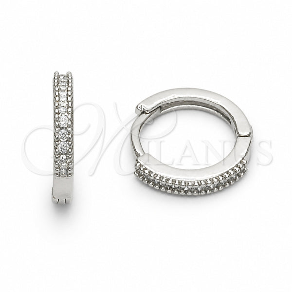 Argolla Huggie 02.267.0141.1.14 Rodio Laminado, con Zirconia Cubica Blanca, Pulido, Rodinado