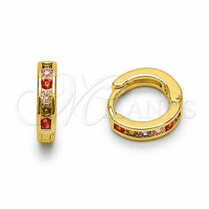 Argolla Huggie 02.267.0143.4.12 Oro Laminado, con Zirconia Cubica Multicolor, Pulido, Tono Dorado